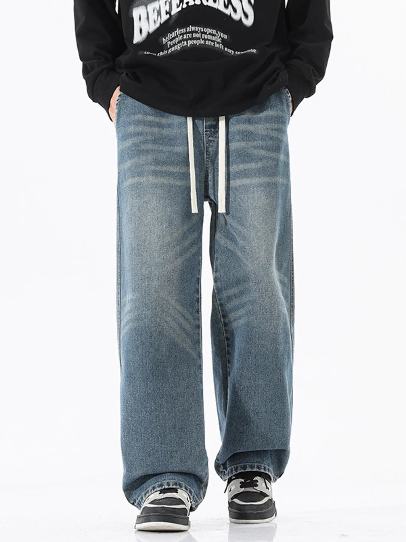 Men's Full Size Wash Wide Leg Jeans Plus Size