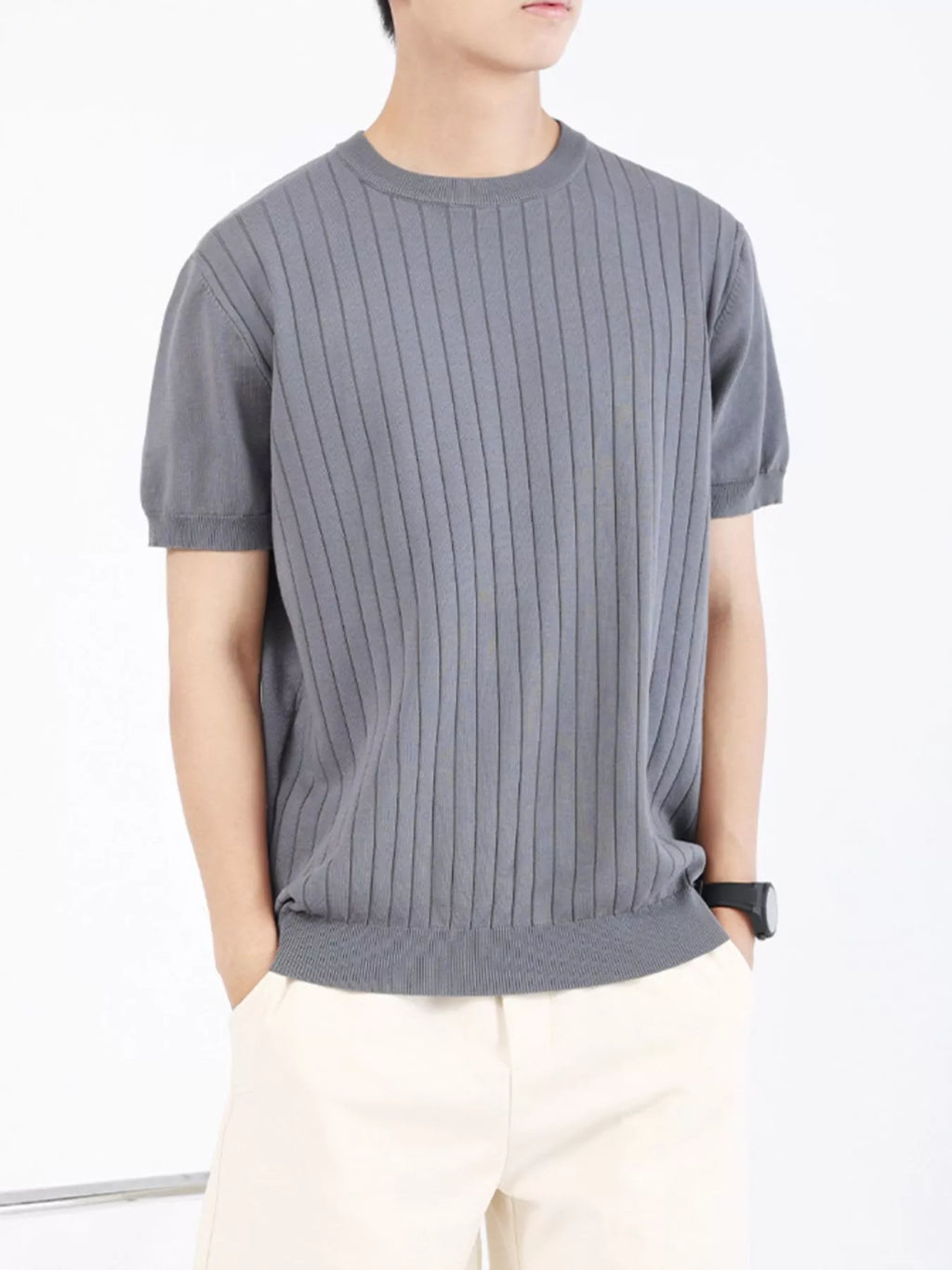 Men's Plus Size Ribbed Knit Slim Fit T-Shirt
