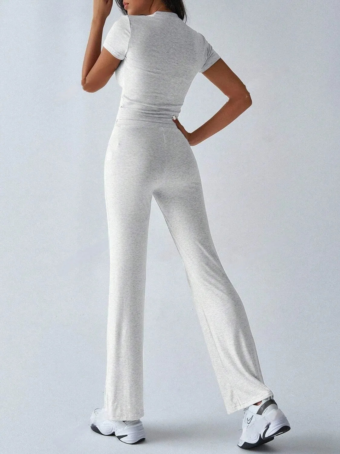 Round Neck Short Sleeve Top and Pants Set