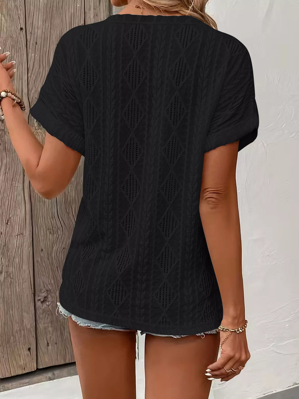 Diamond Pattern Short Sleeve Top