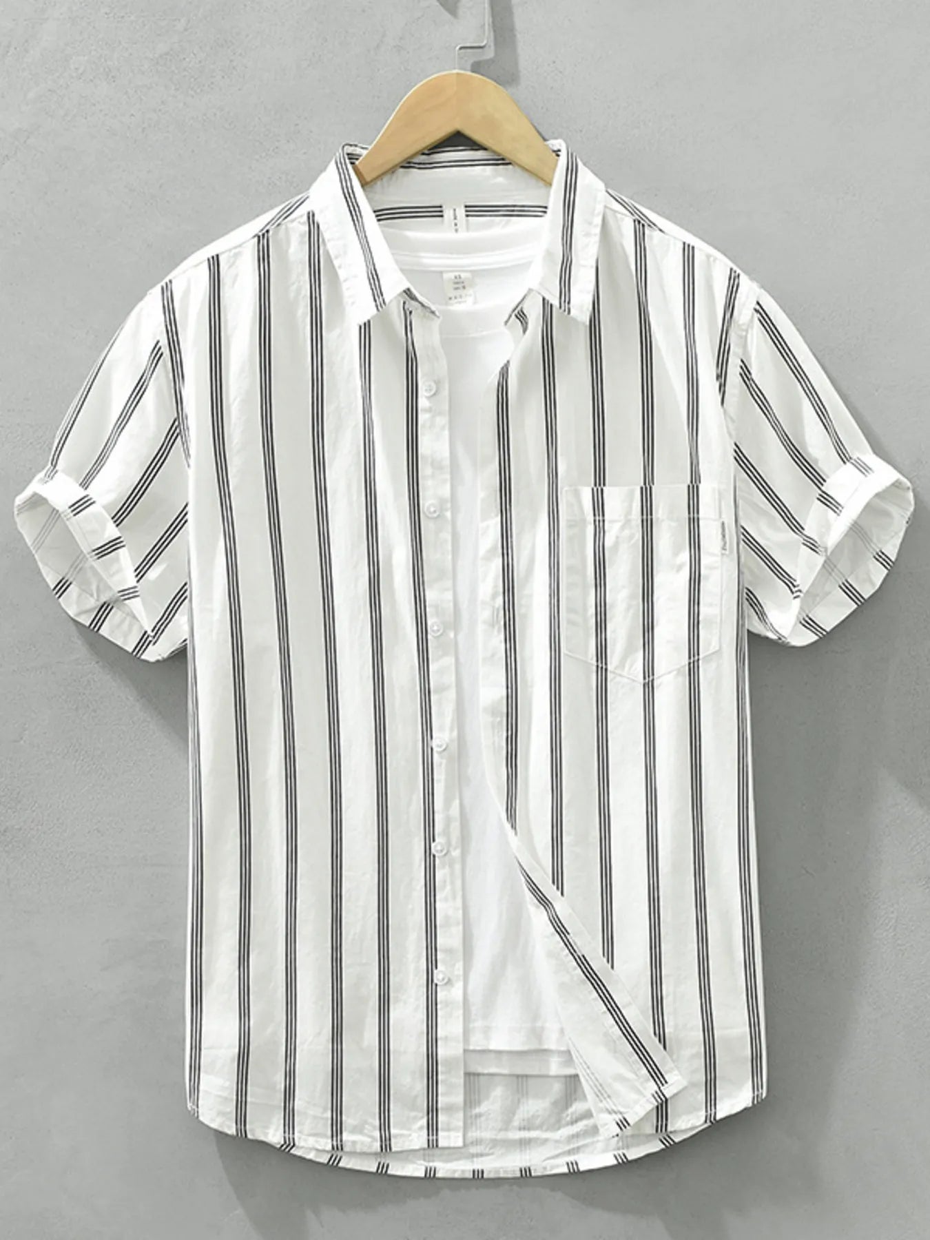 Men's Plus Size Classic Striped Short Sleeve Button-Up Shirt