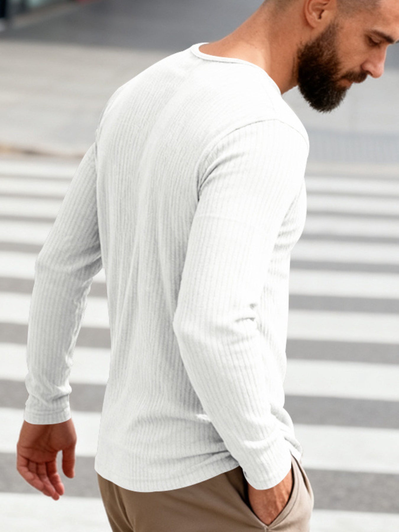 Men's Full Size Casual Ribbed Long Sleeve T-Shirt Plus Size