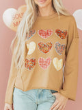 Plaid Floral Heart Stitched Exposed Seam Mineral Wash Sweatshirt
