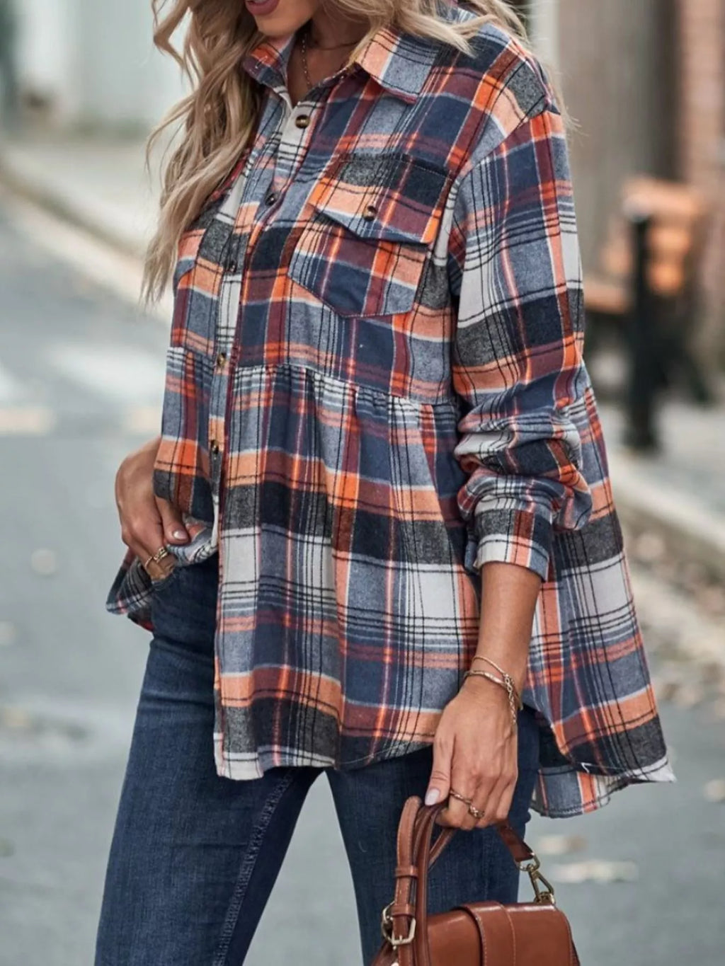 Plaid Button-Down Long Sleeve Shirt