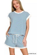 Zenana Stripe Contrast Trim Top & Shorts Set
