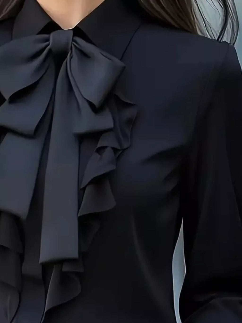 Ruffled Tie Front Long Sleeve Blouse