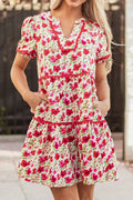 Floral Notched Short Sleeve Dress