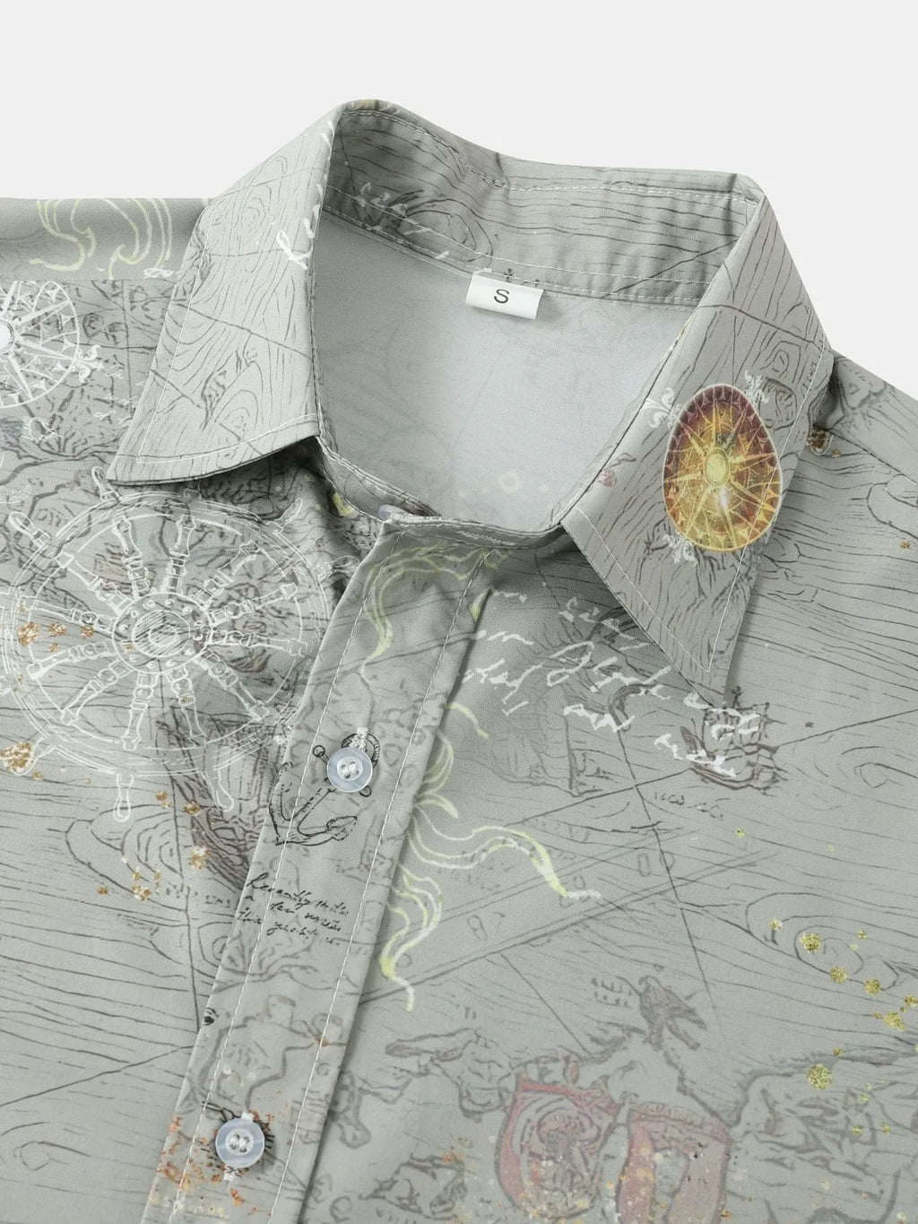 Men's Vintage Map Print Short Sleeve Button Down Shirt
