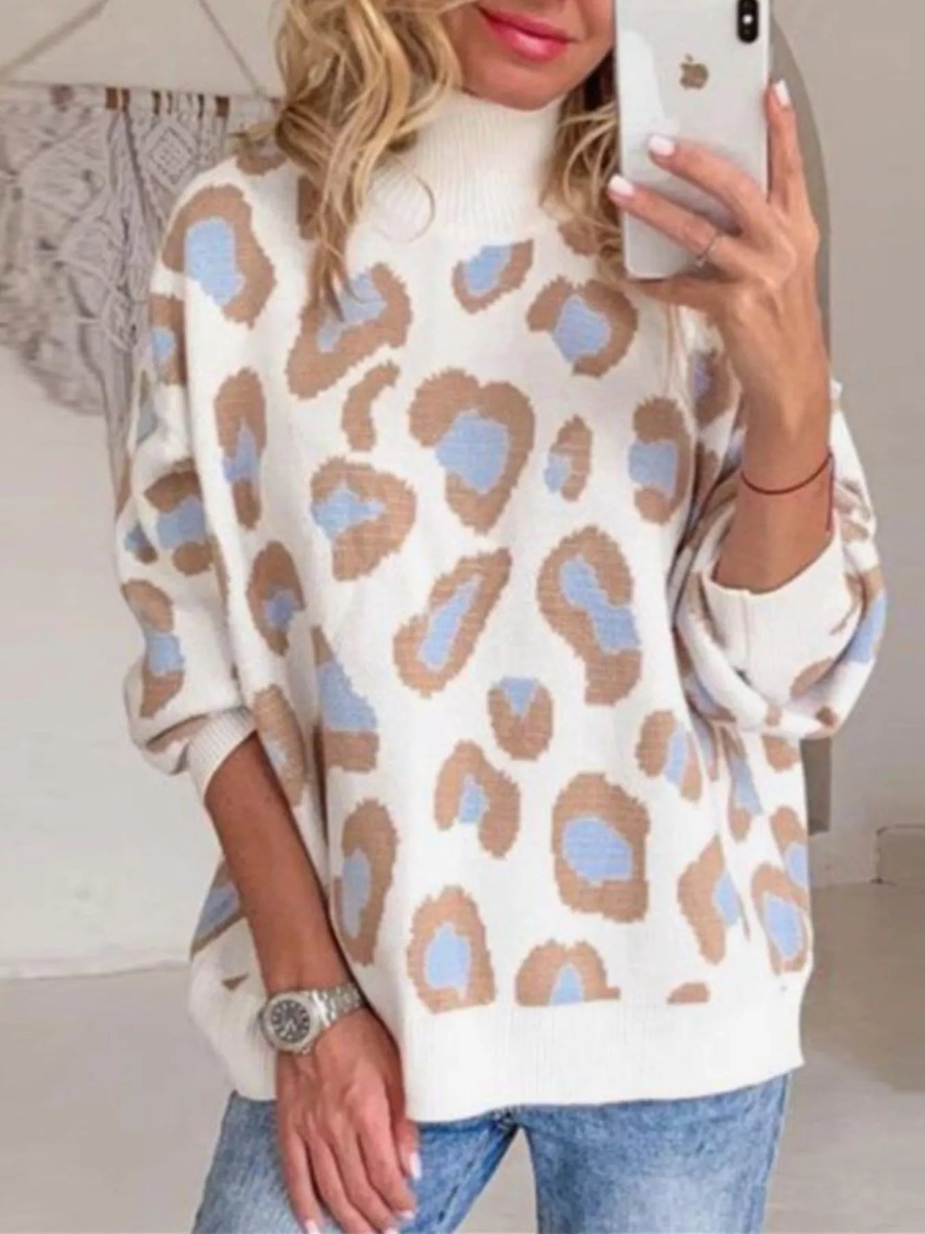Leopard High Neck Sweater