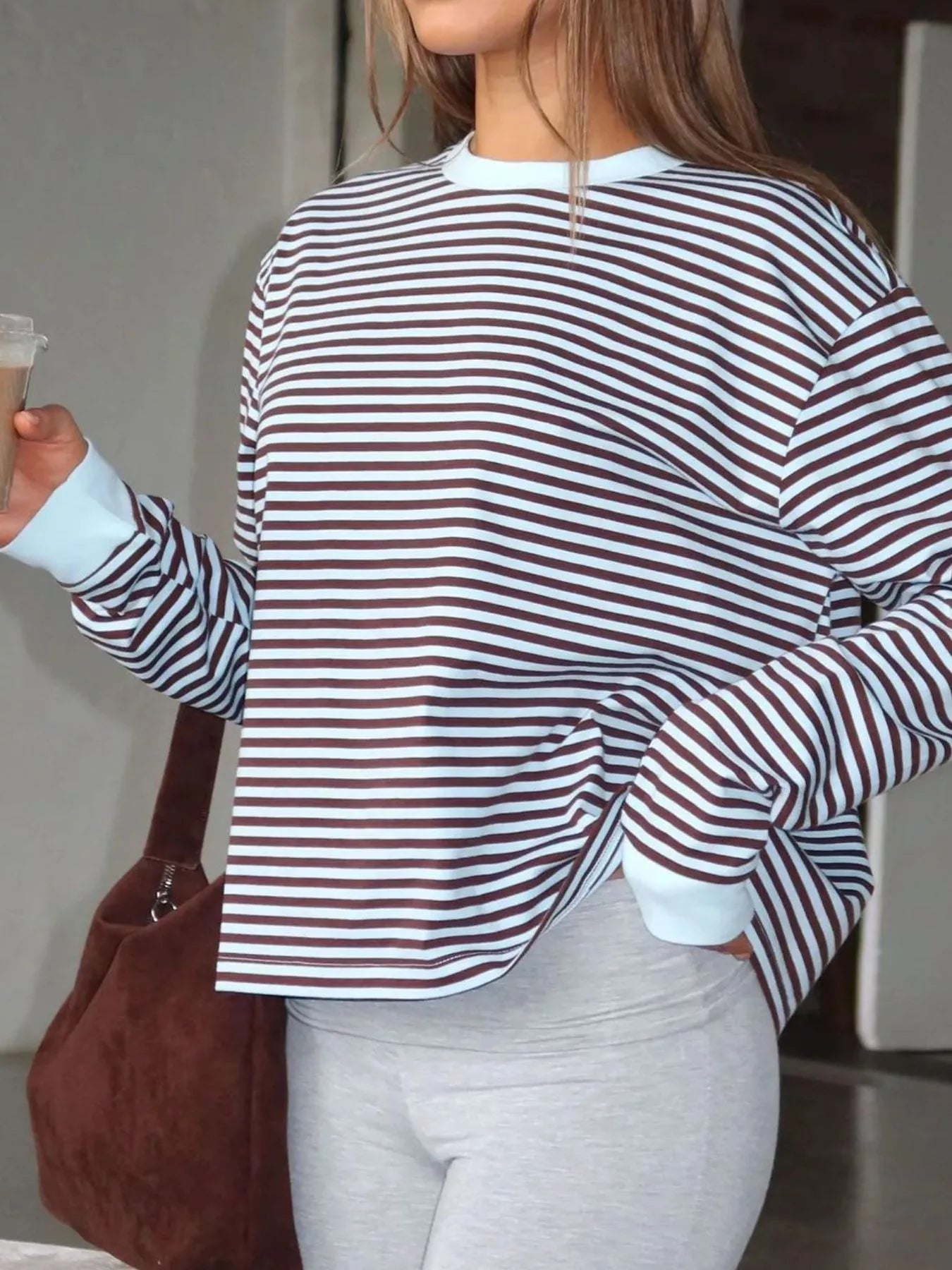 Striped Oversized Round Neck Sweatshirt