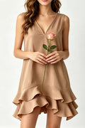 Full Size Sleeveless V-Neck Ruffle Hem Mini Dress Plus Size