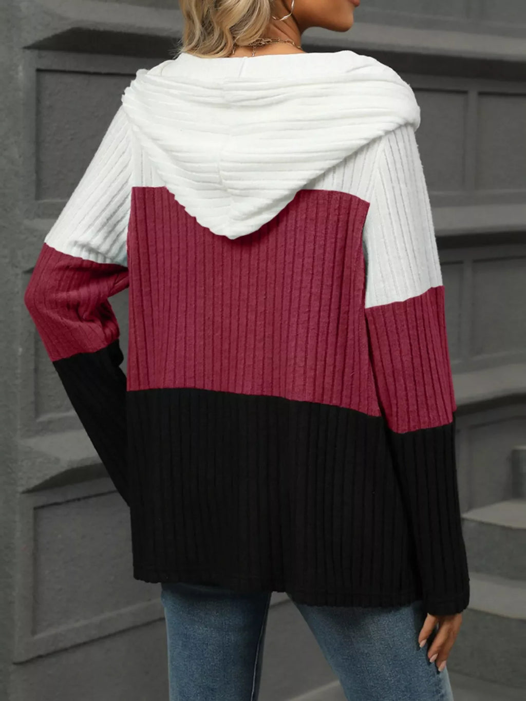 Color Block Half Zip Hooded Top