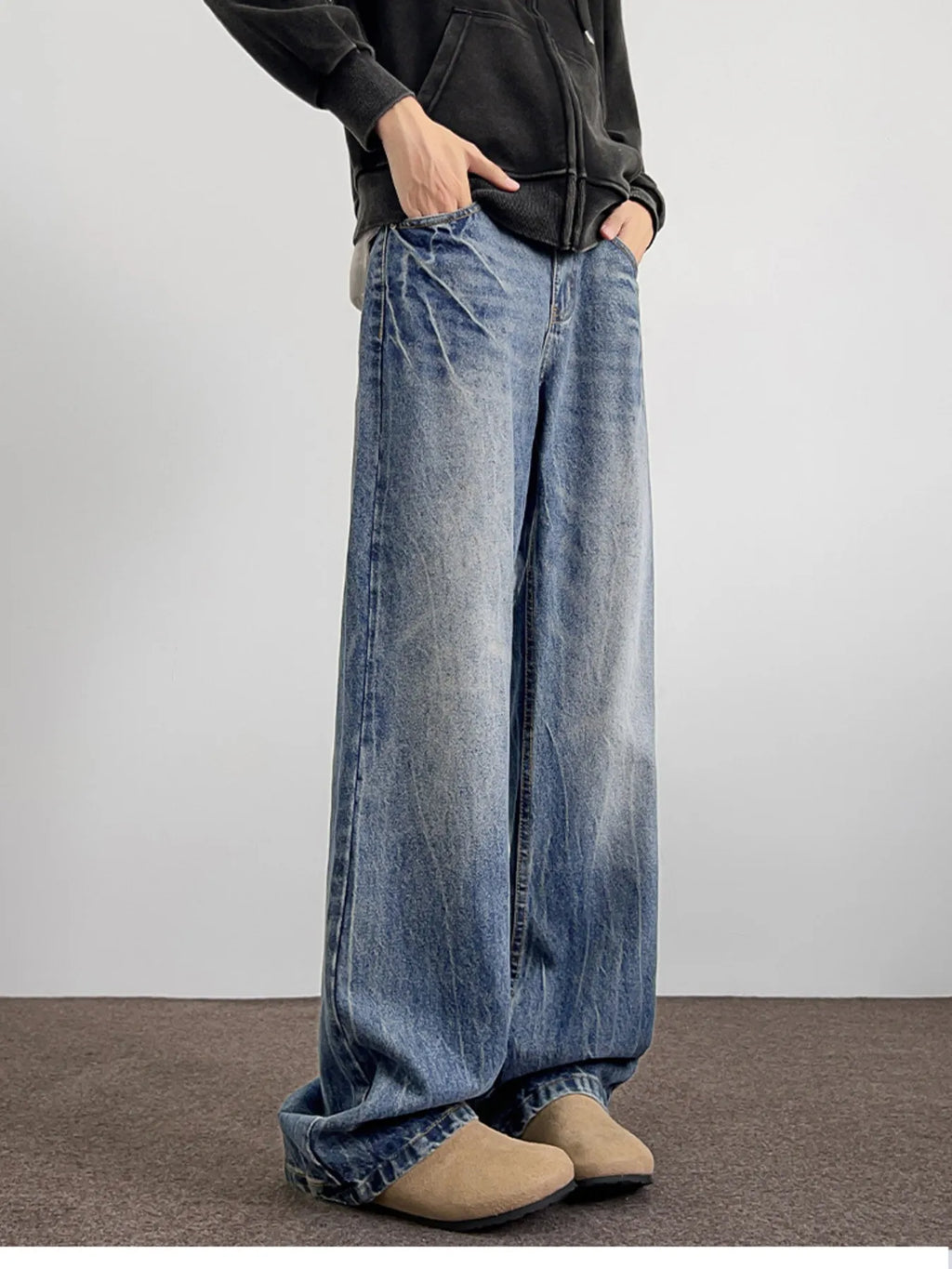 Men's Plus Size Vintage Wash Wide Leg Jeans