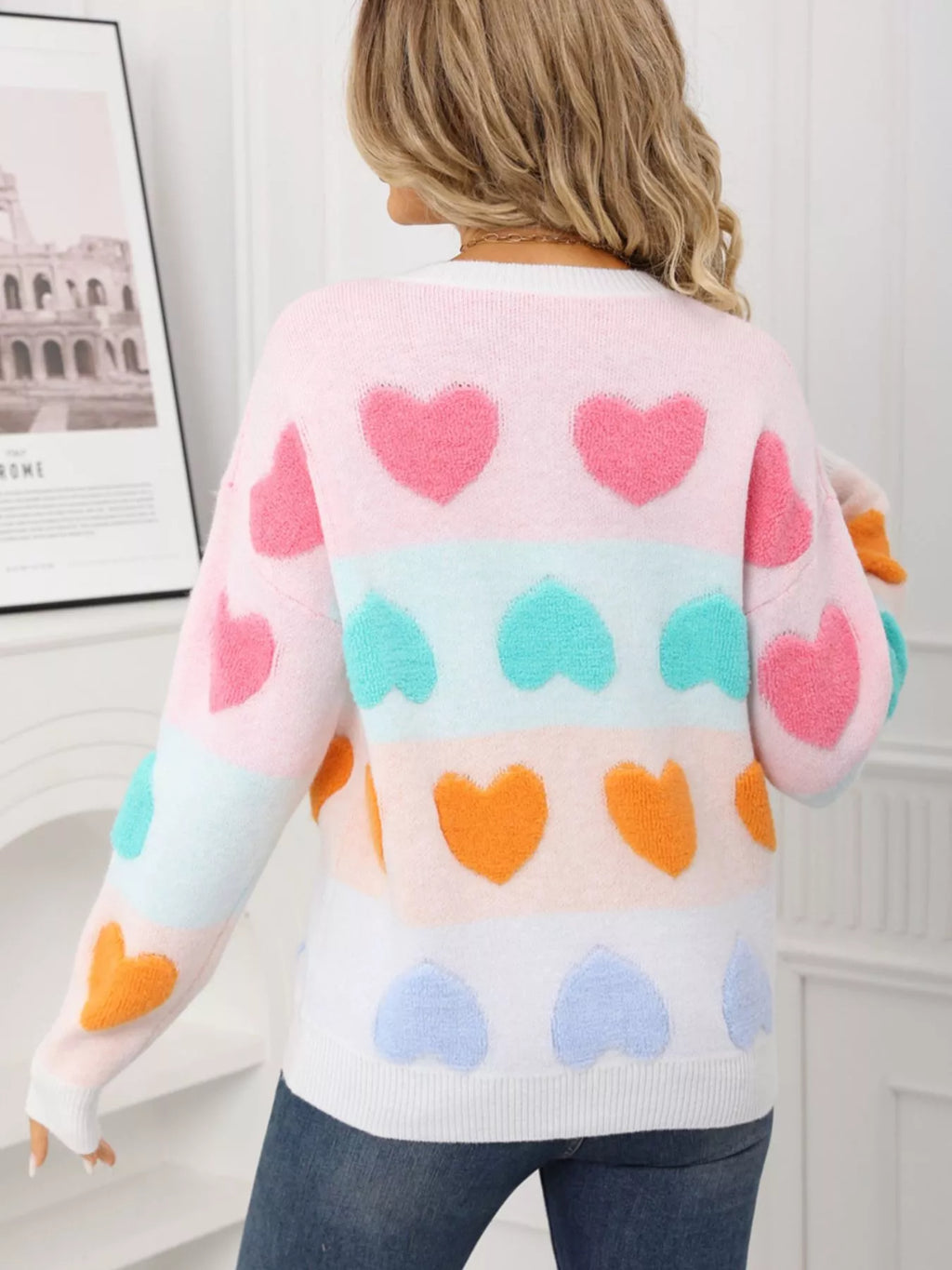 Valentine's Day Heart Pattern Fuzzy Knit Sweater