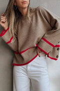 Ribbed Knit Pullover with Contrast Trim