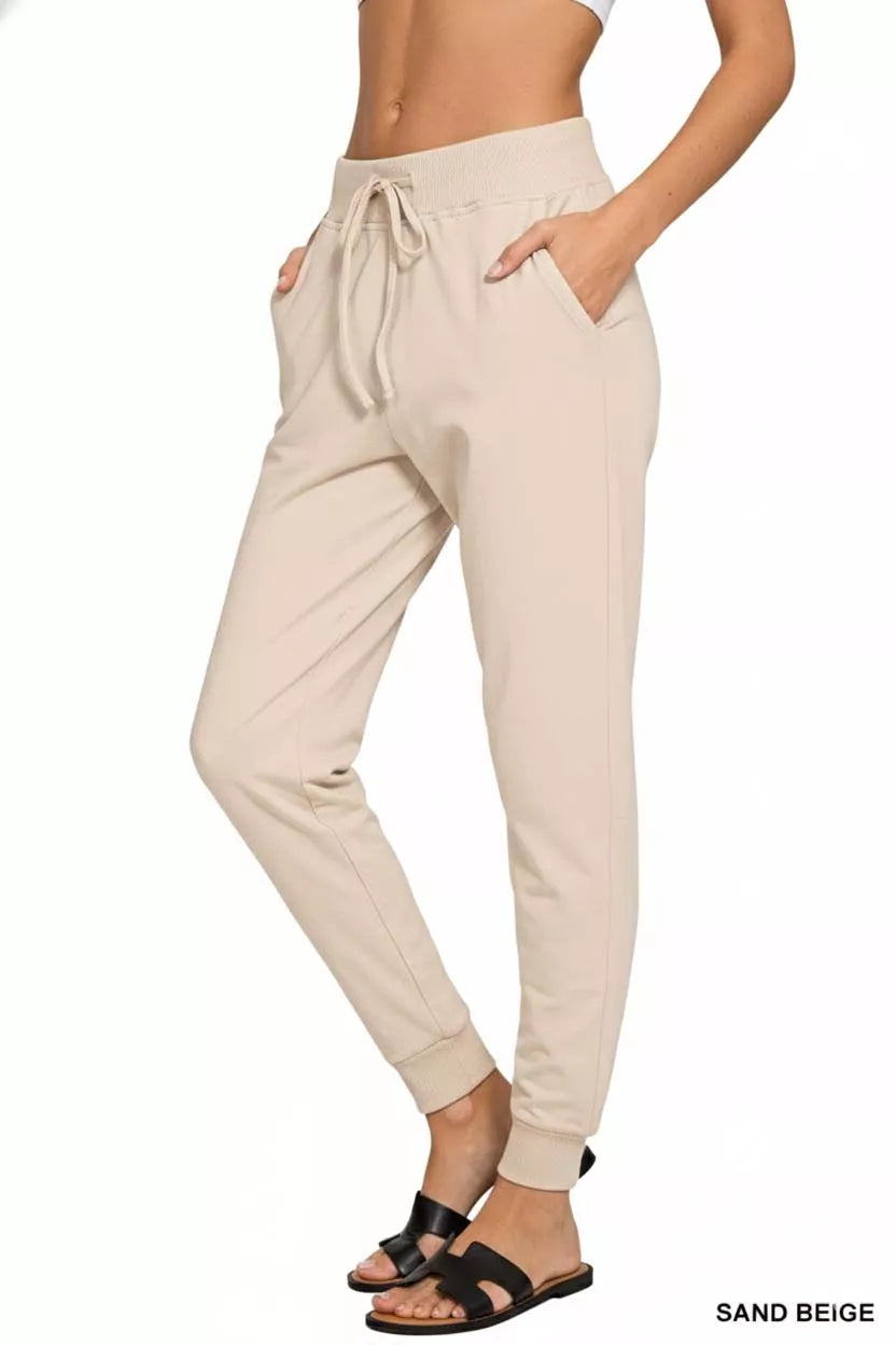 Zenana Drawstring Cotton Joggers with Pockets