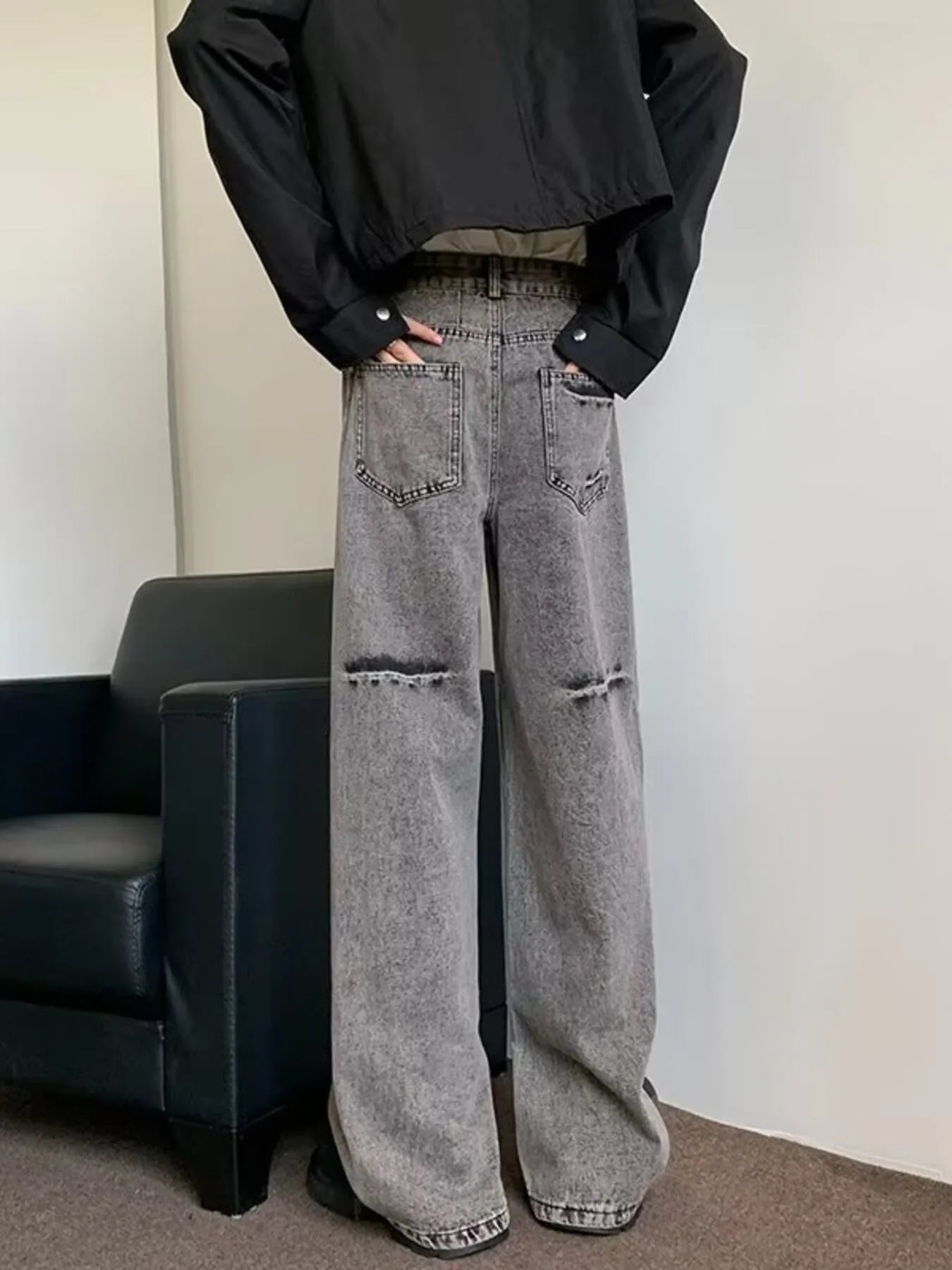 Men's Full Size Wash Wide Leg Jeans Plus Size