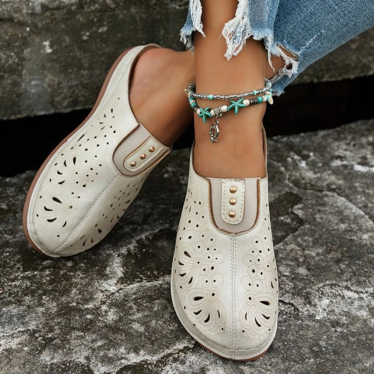 Round Toe Cutout Slip-Ons