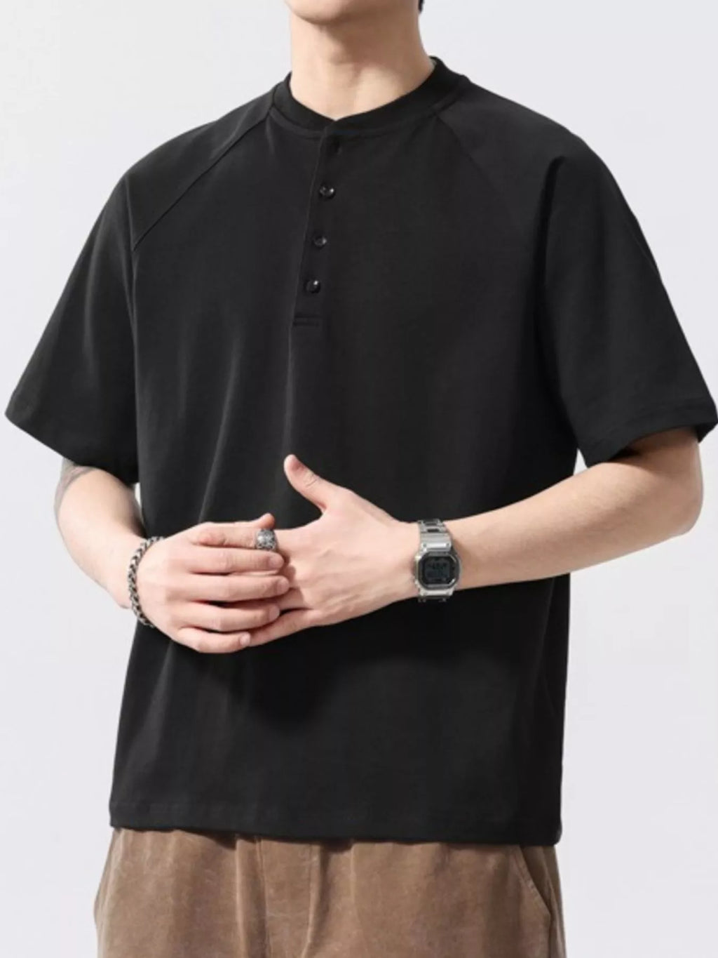 Men's Full Size Button Detail Short Sleeve T-Shirt Plus Size