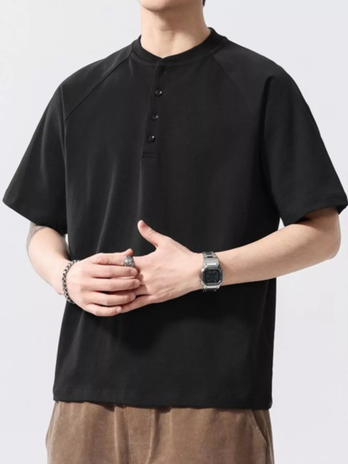 Men's Full Size Button Detail Short Sleeve T-Shirt Plus Size