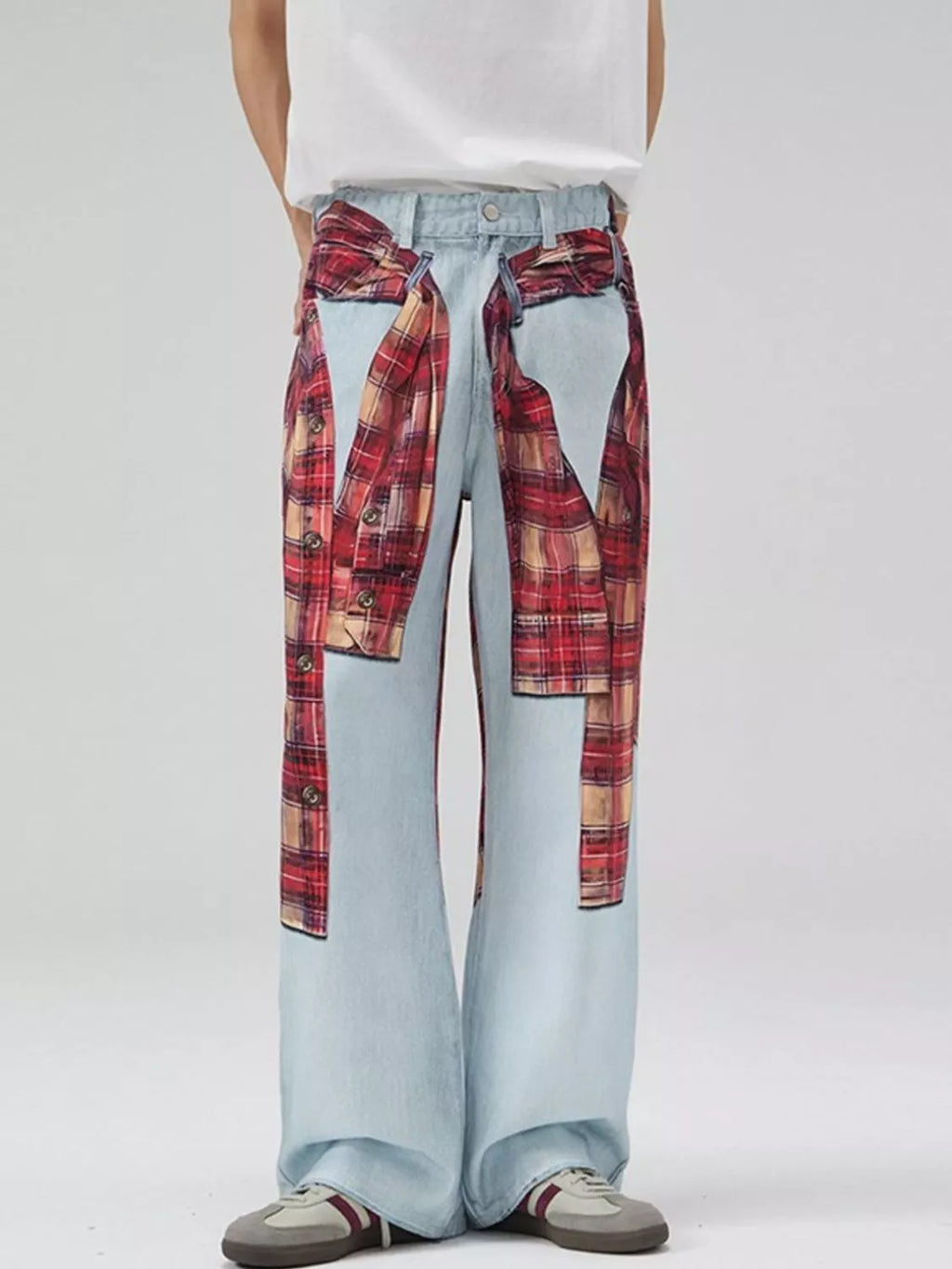 Men's Plaid Wide Leg Jeans
