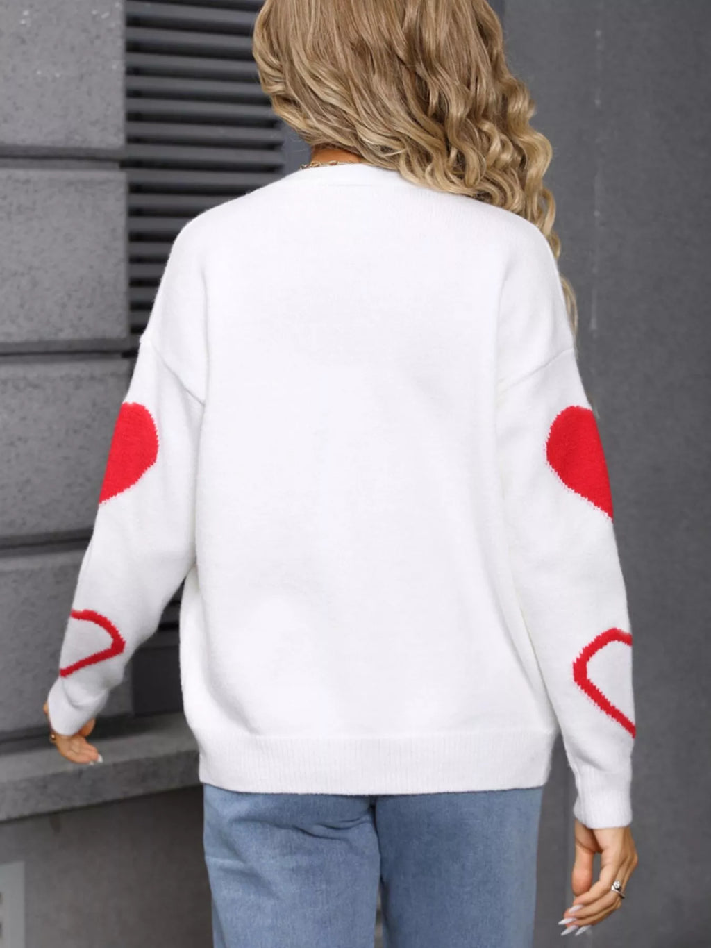 Valentine's Day Heart Pattern Button-Up Knit Cardigan