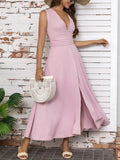 Full Size Slit V-Neck Sleeveless Dress Plus Size