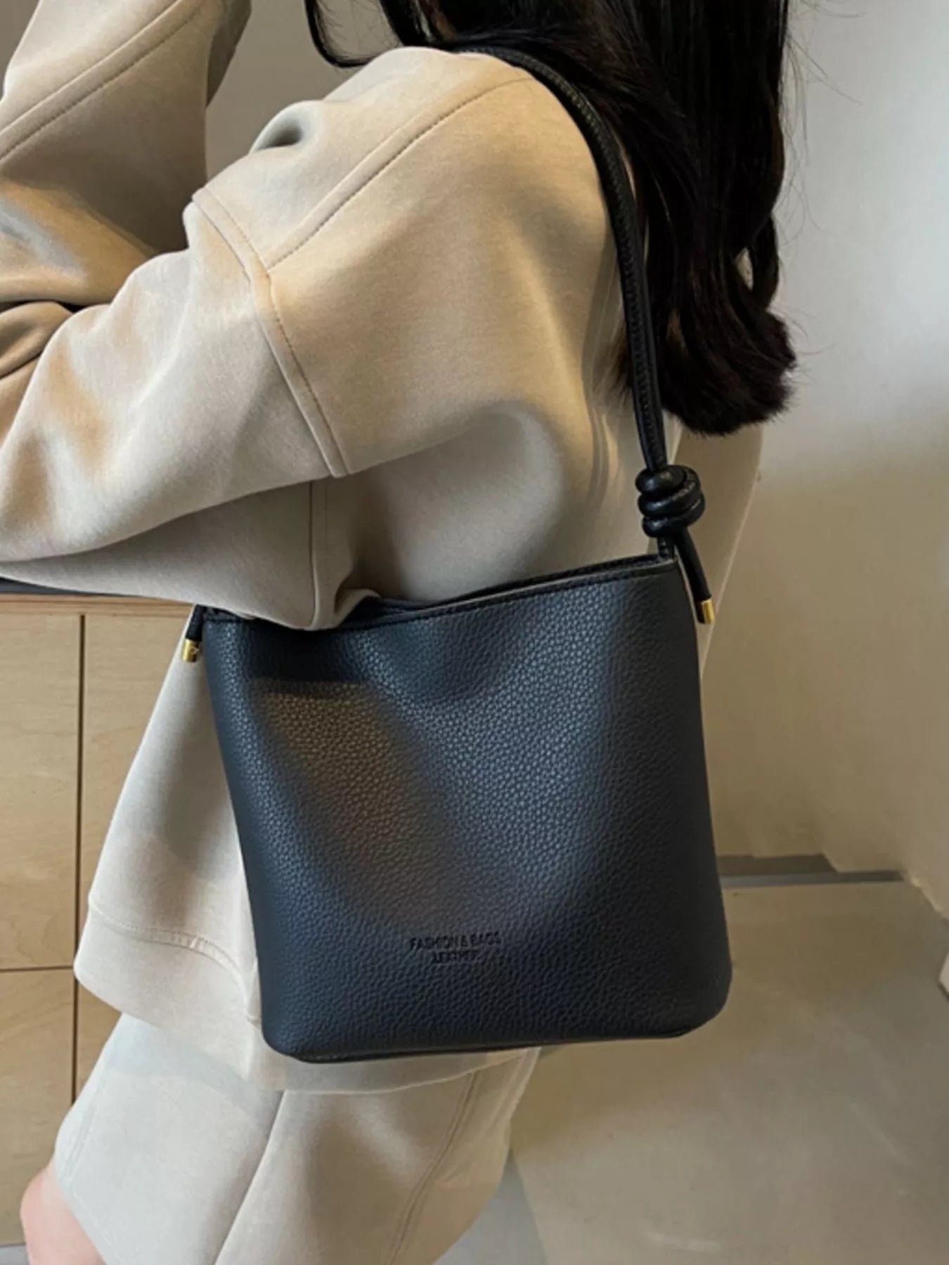 Leather Bucket Crossbody Bag