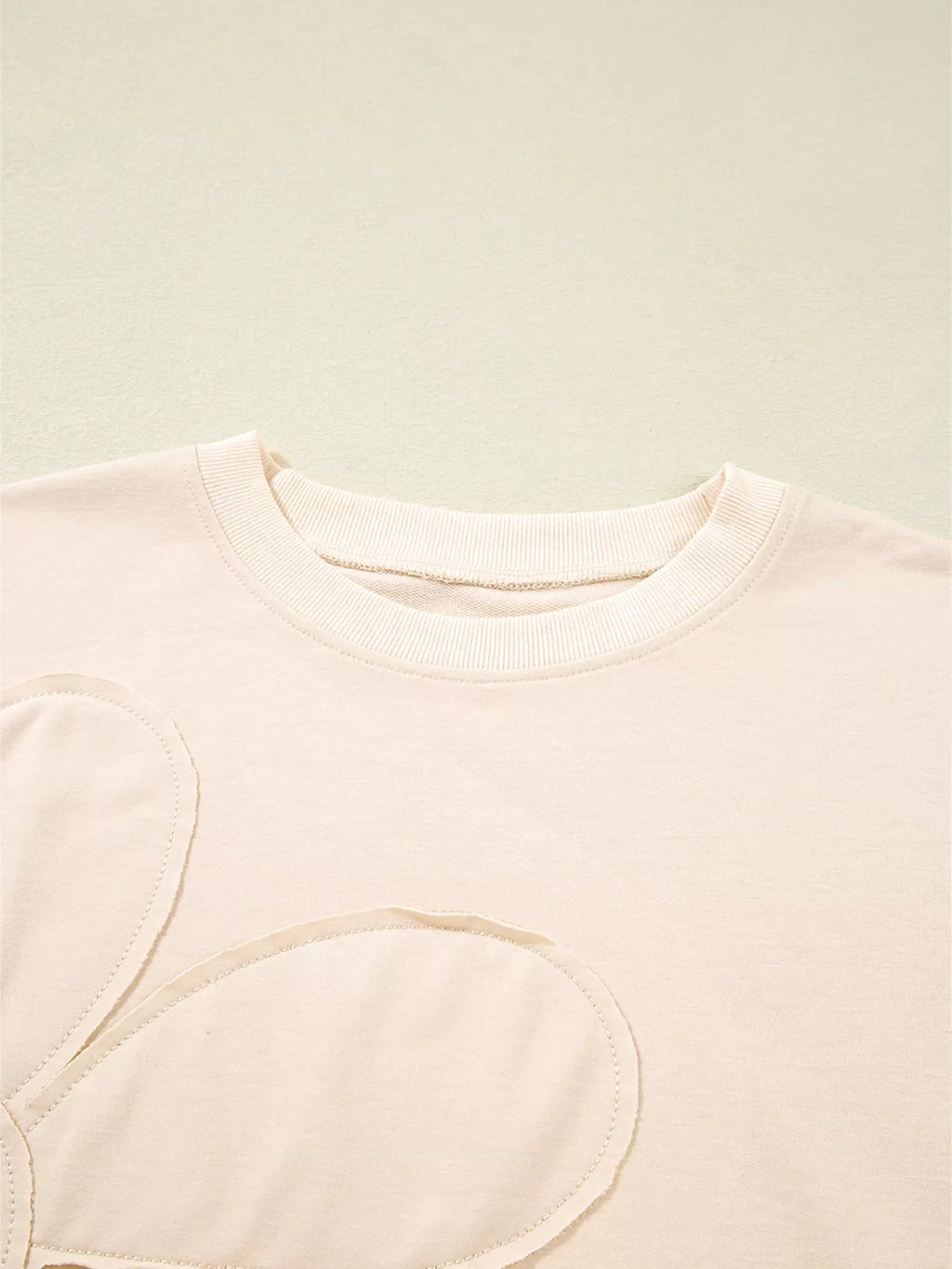 Raw Edge Flower Patch Drop Shoulder Casual Top