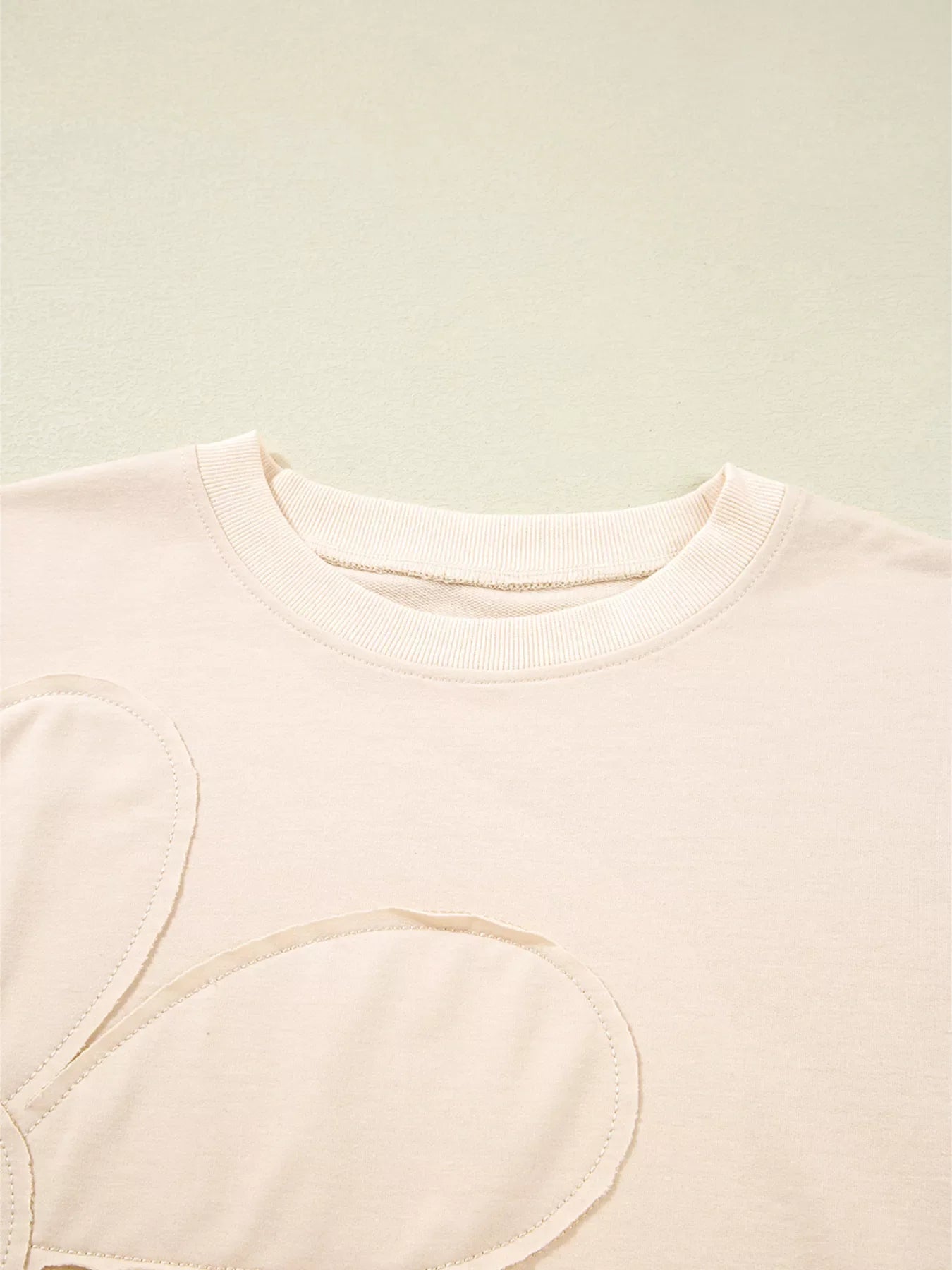 Raw Edge Flower Patch Drop Shoulder Casual Top
