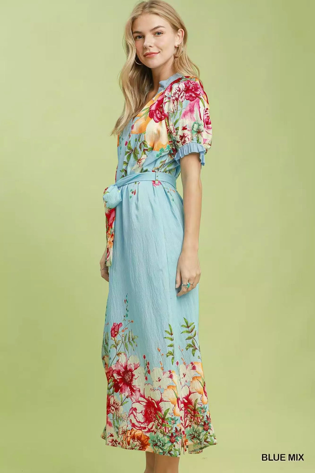 Umgee Mix Floral Border Print Midi Dress