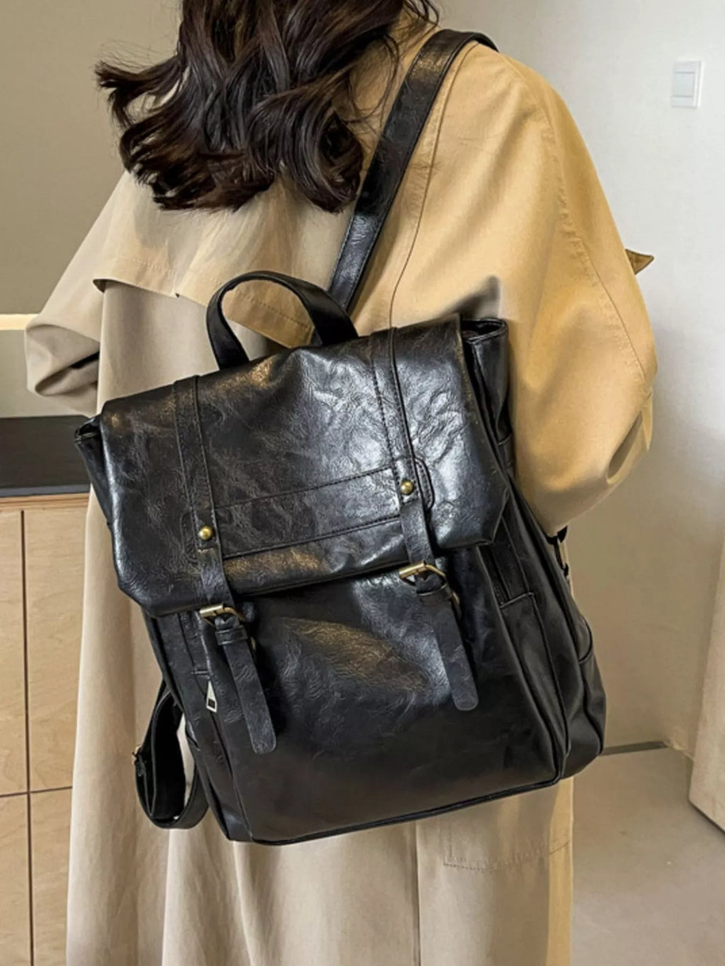 Leather Flap Backpack Bag
