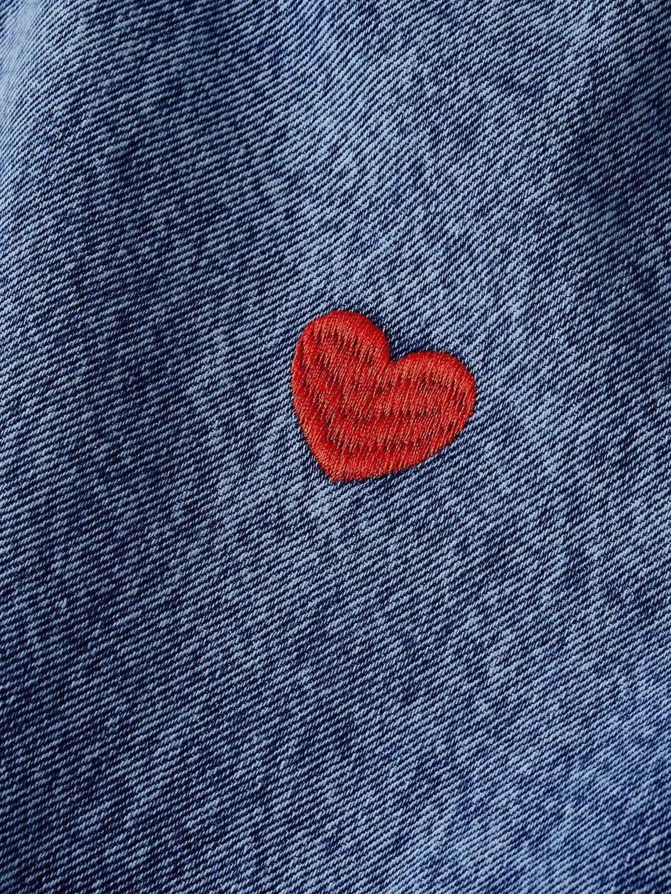Embroidered Heart Wide-Leg Jeans