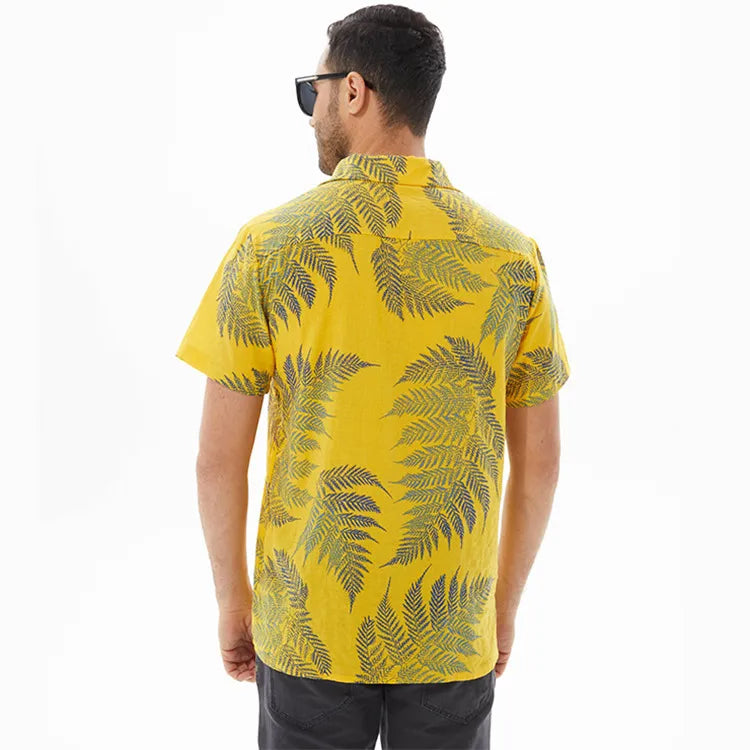 Men's Full Size Leaf Print Short Sleeve Shirt Plus Size