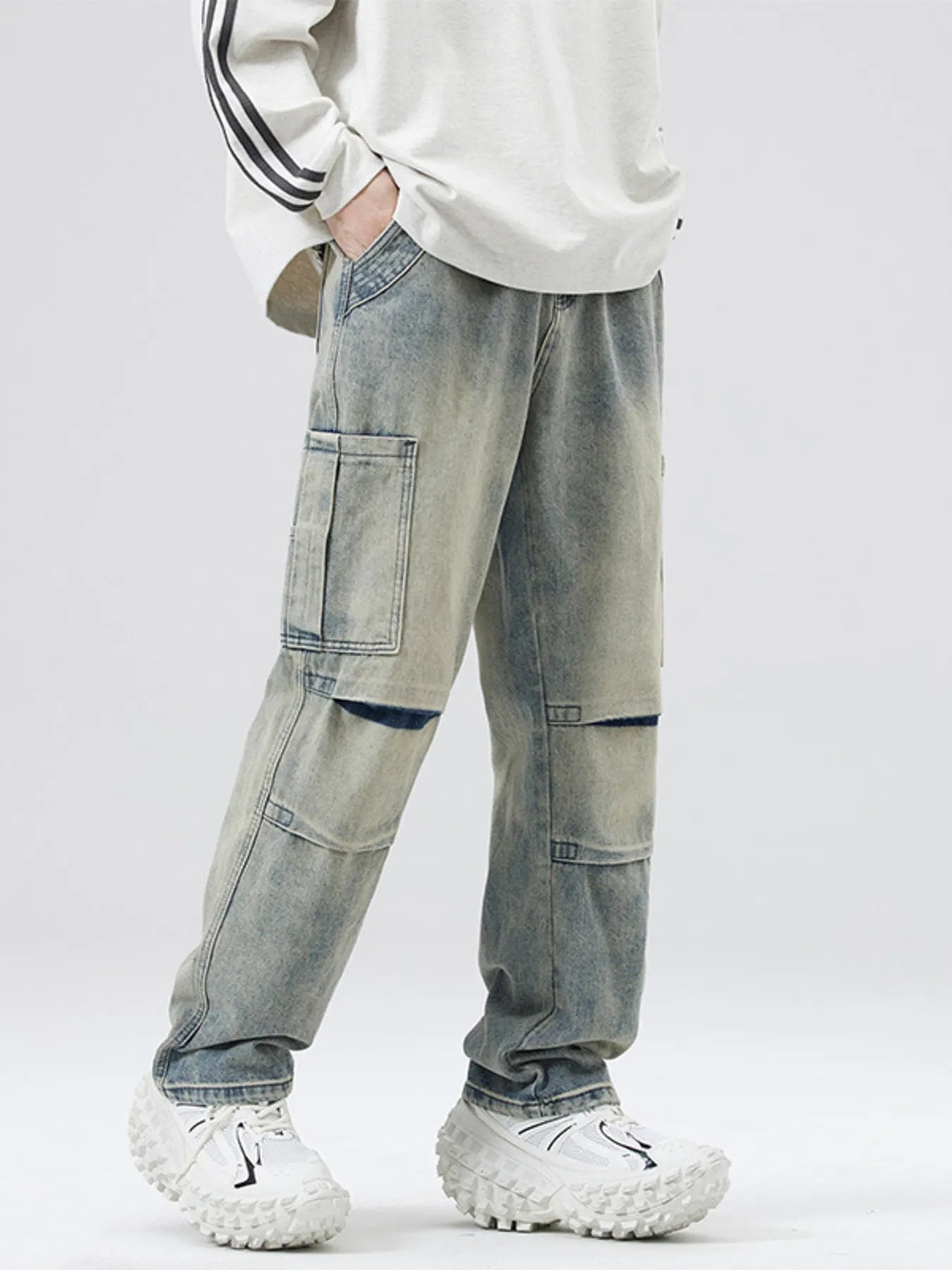Men's Full Size Distressed Cargo Jeans Plus Size