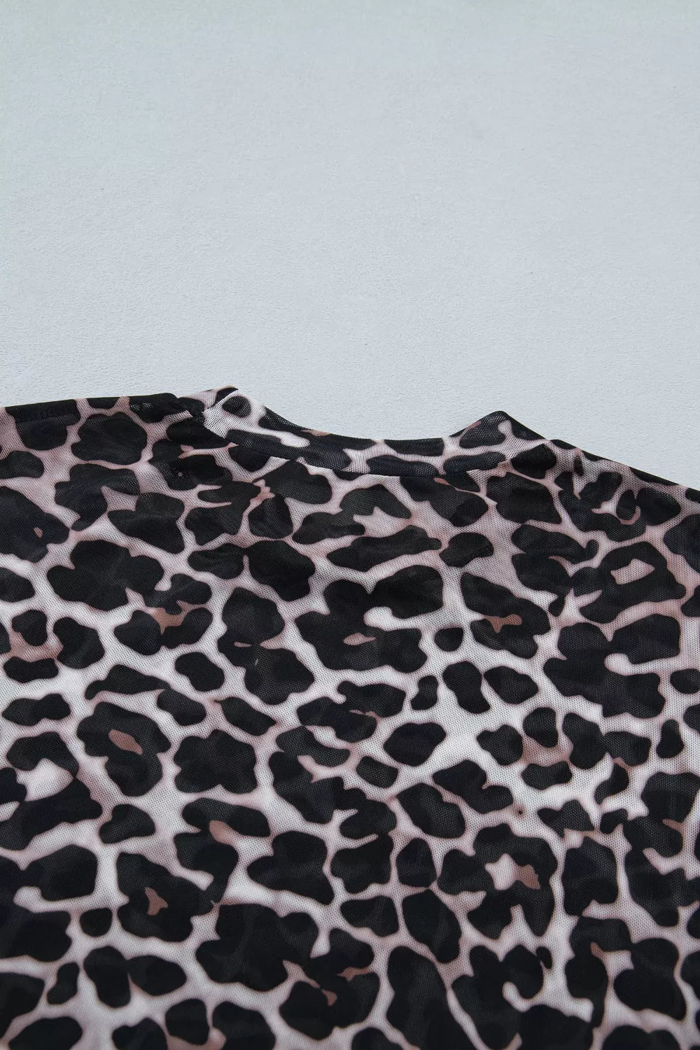 Leopard Print Sheer Mesh Short Sleeve Top