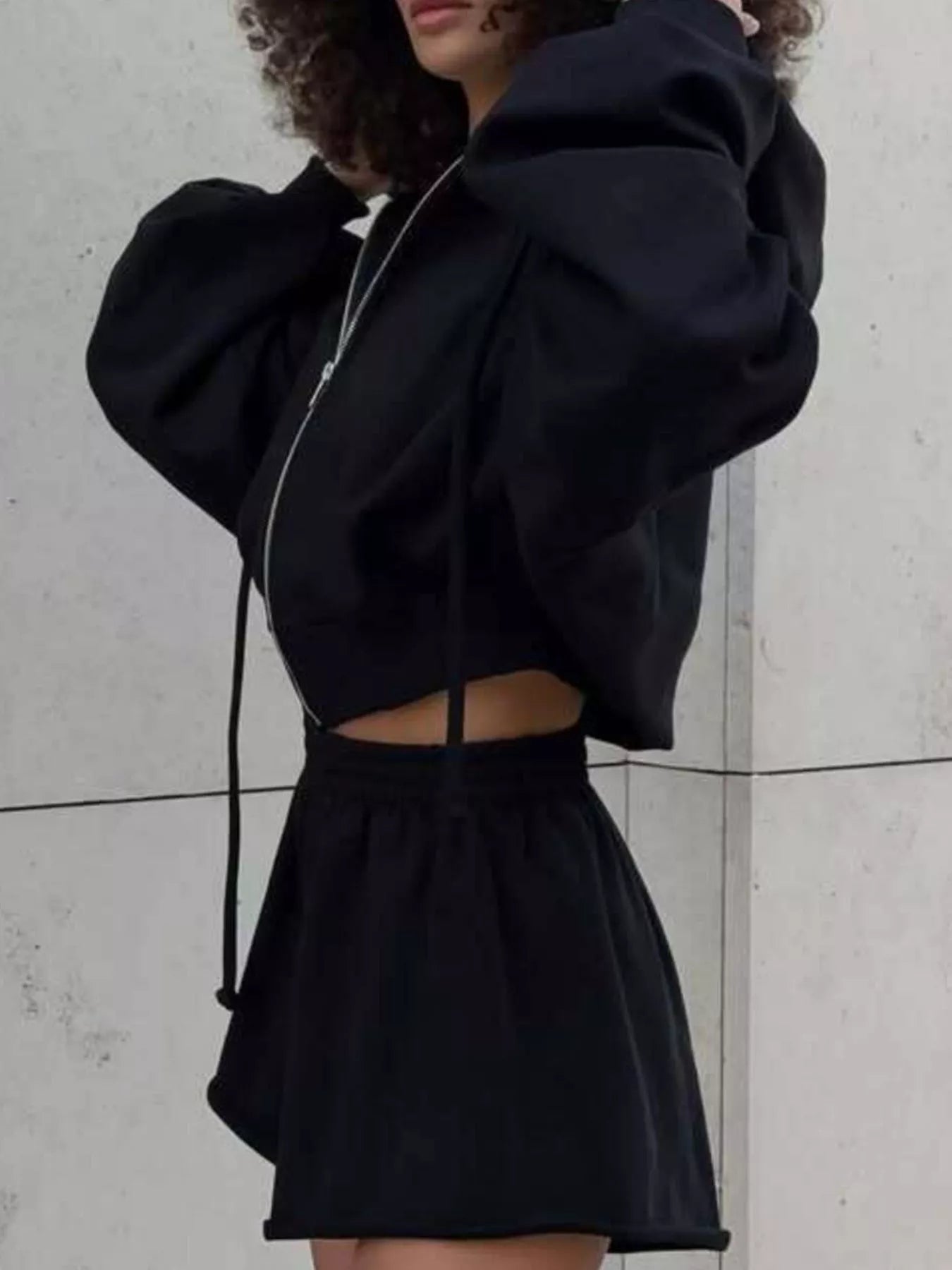 Zip Up Long Sleeve Outerwear and Shorts Set