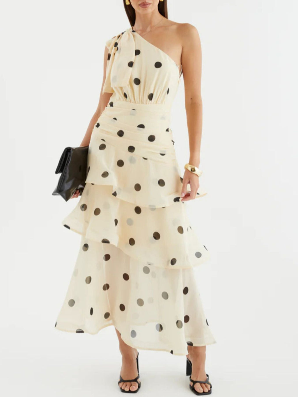 Polka Dot One-Shoulder Ruffle Dress