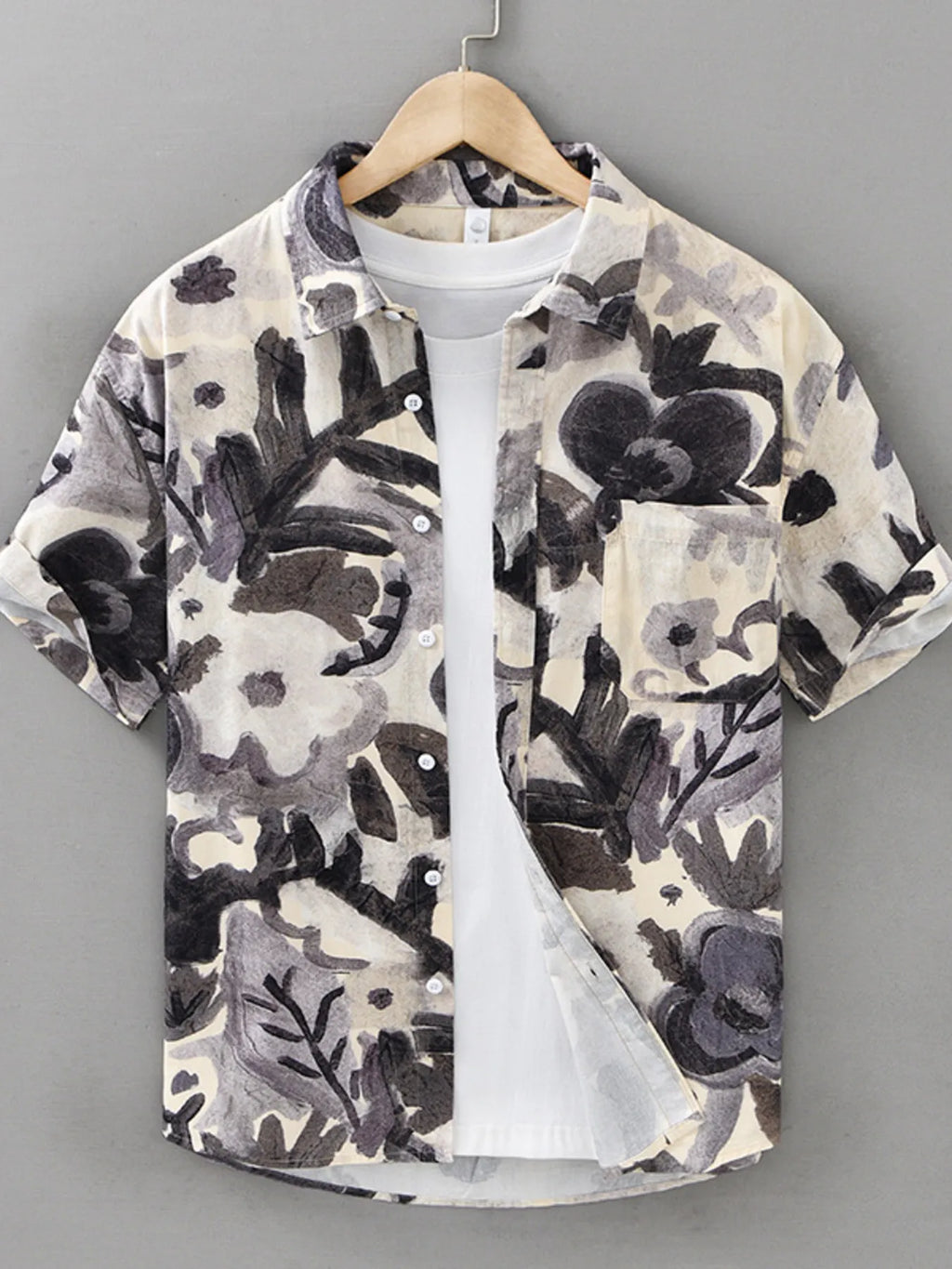 Men's Plus Size Printed Button Up Short Sleeve Shirt