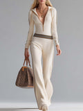 Striped Zip Front Hooded Jumpsuit