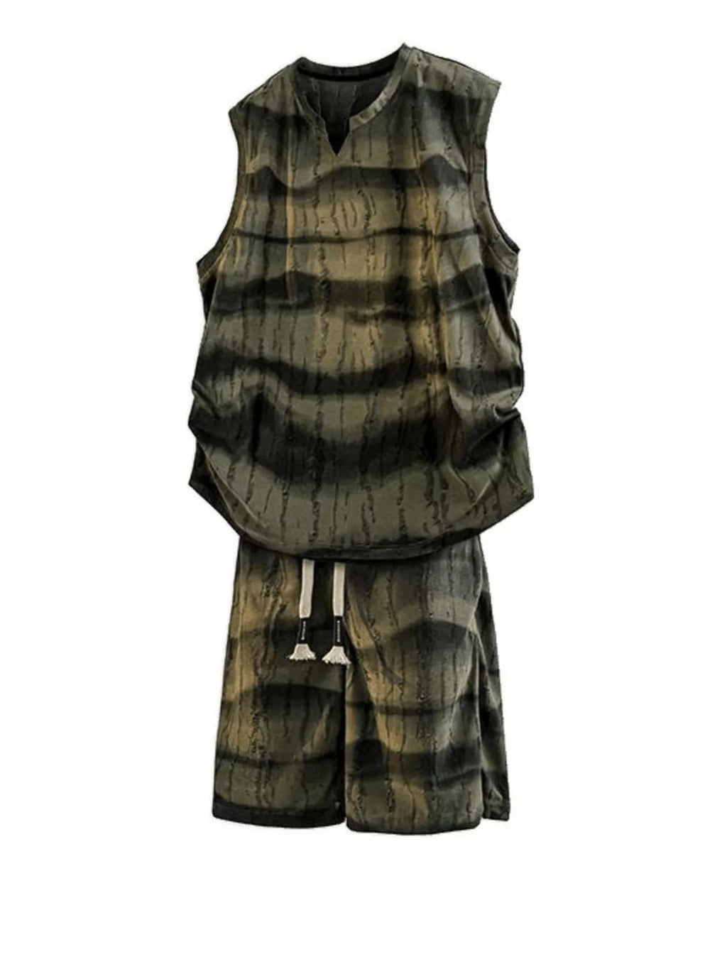 Men's Plus Size Striped Tank and Shorts Set