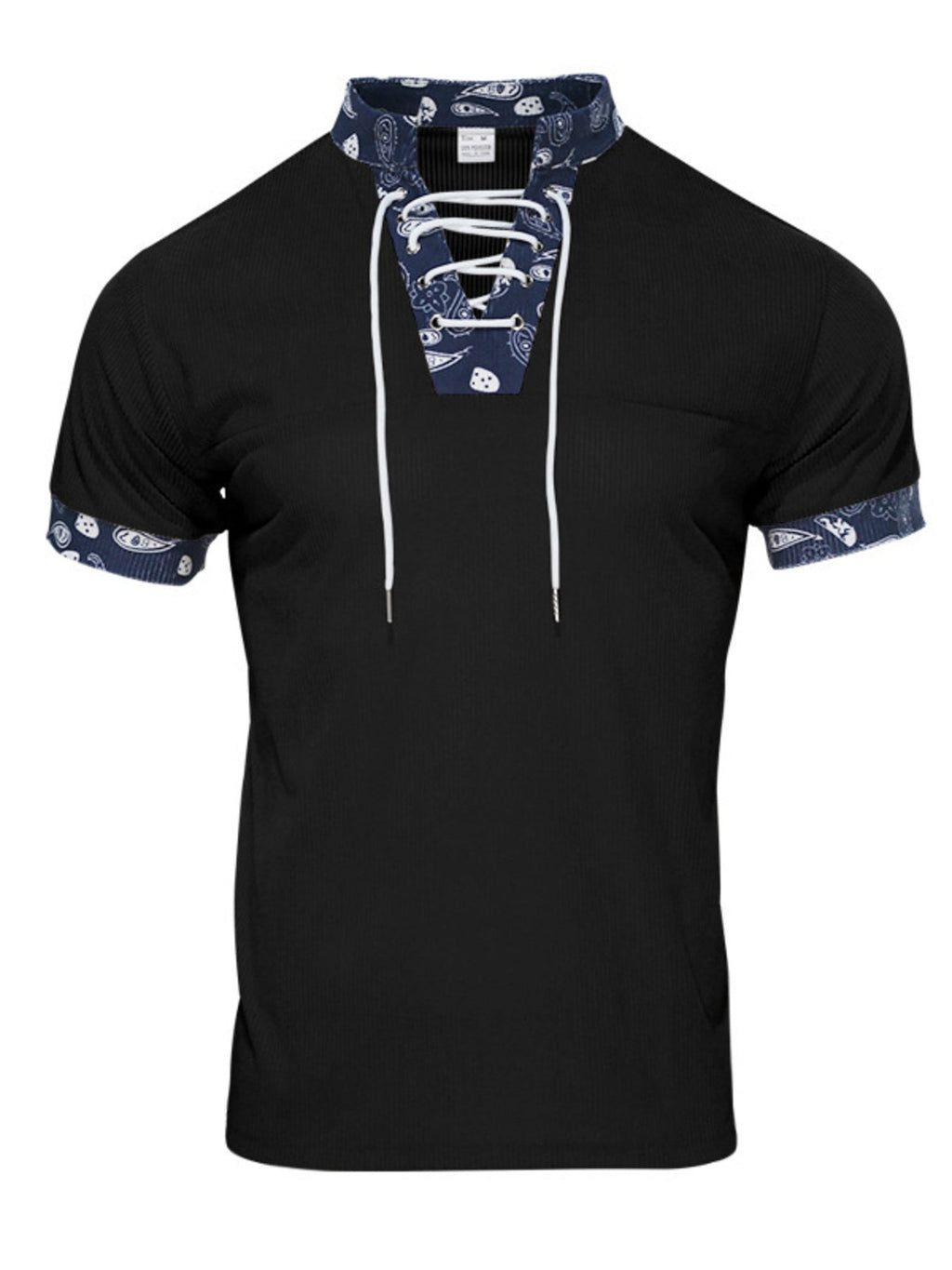 Men's Full Size Lace-Up Collar T-Shirt Plus Size