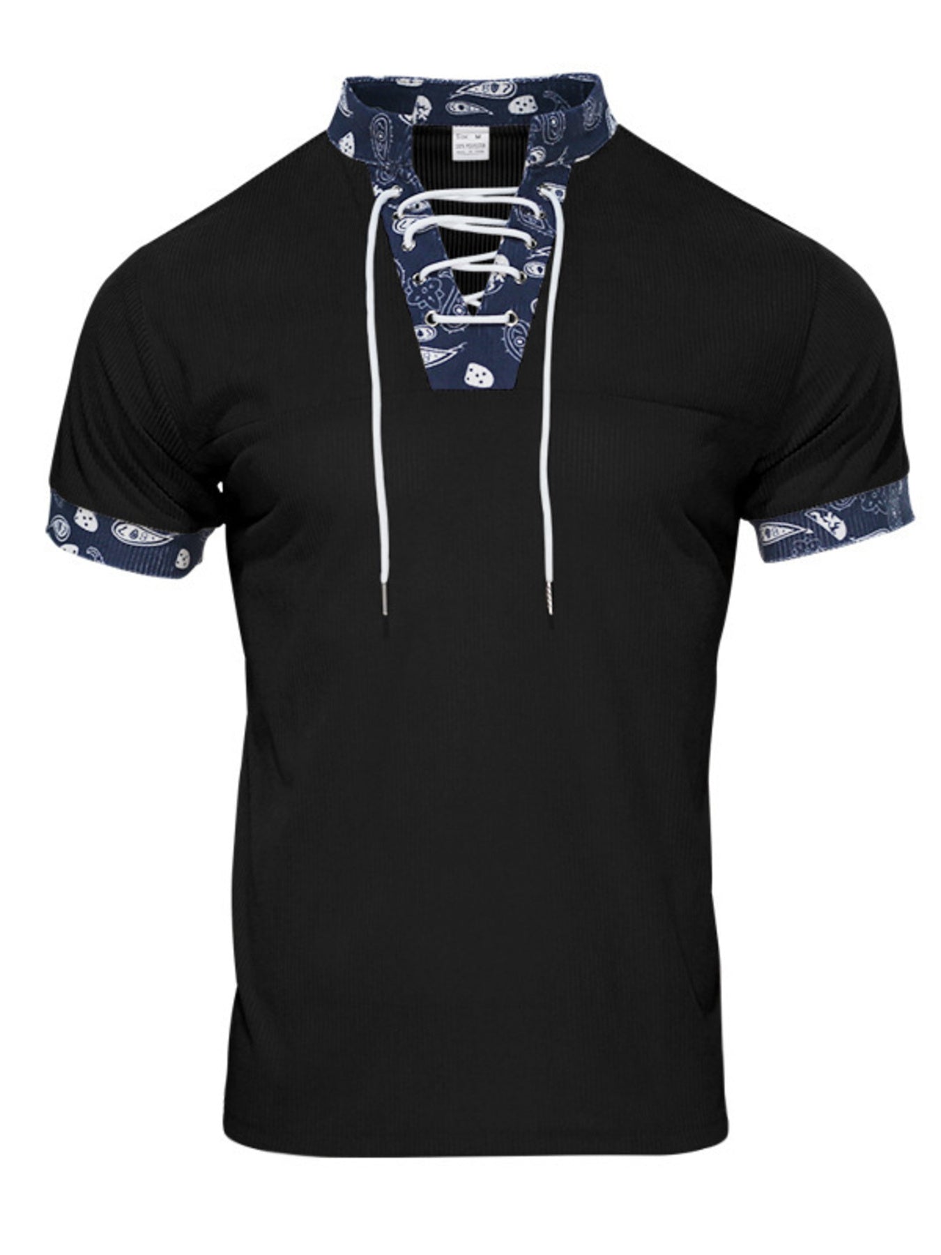 Men's Full Size Lace-Up Collar T-Shirt Plus Size