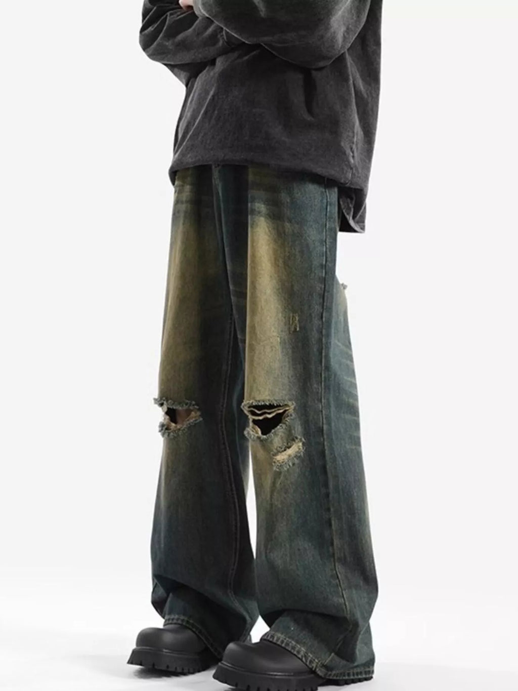 Men's Full Size Distressed Wide Leg Jeans Plus Size