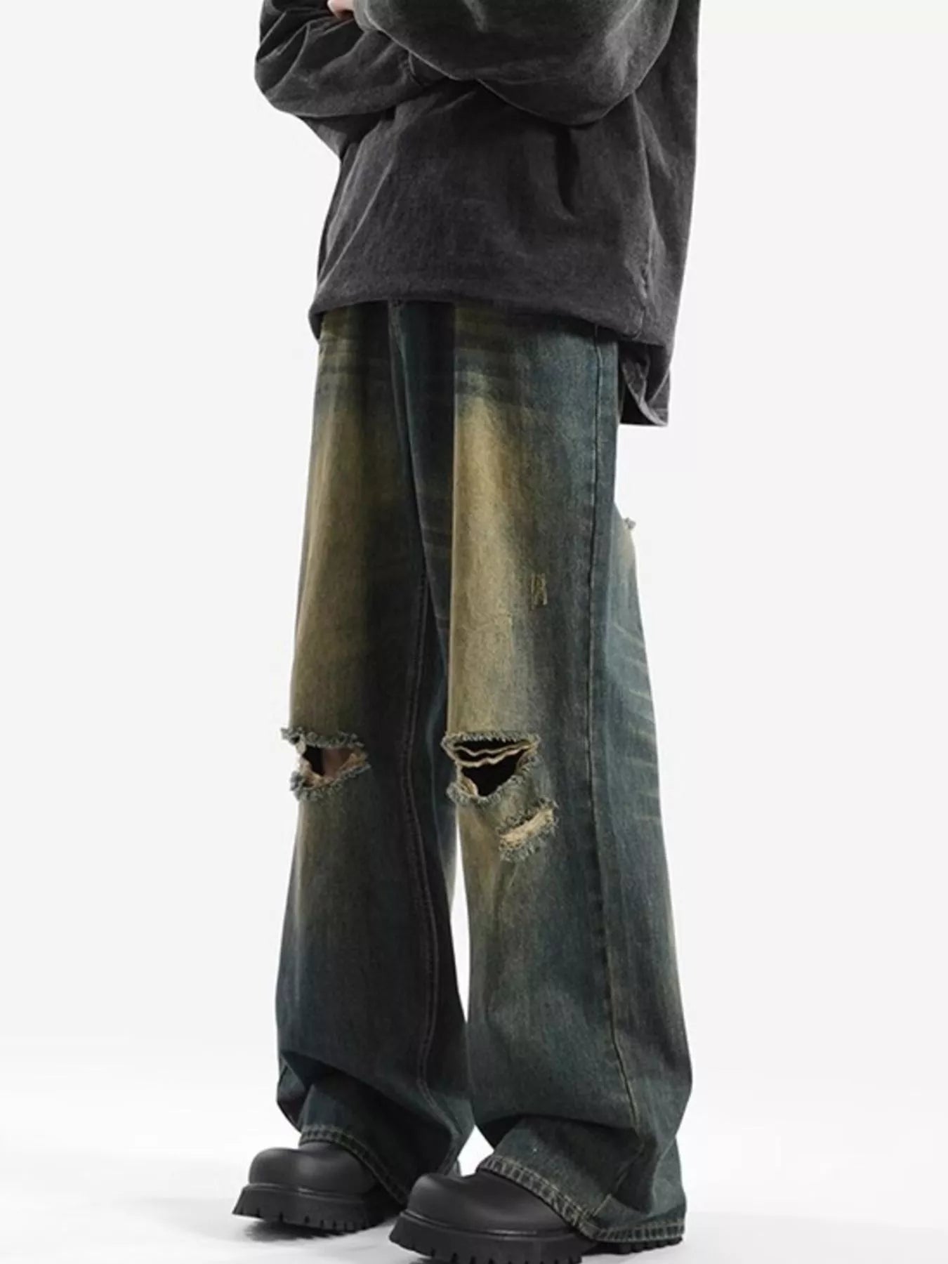 Men's Full Size Distressed Wide Leg Jeans Plus Size
