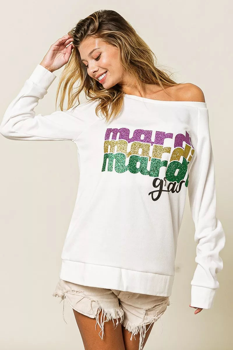BiBi Mardi Gras Glitter Lettering Sweatshirt