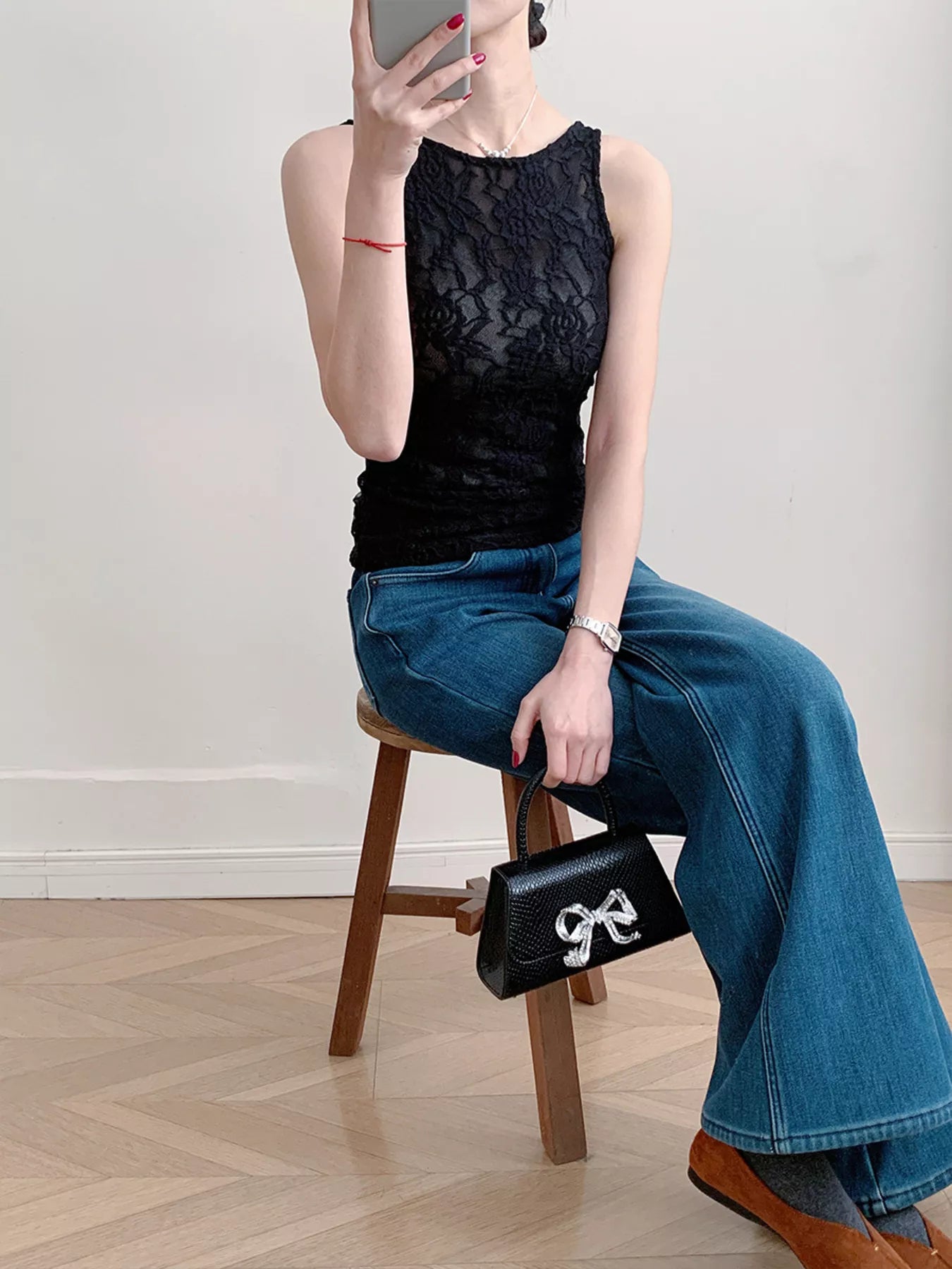 Lace Round Neck Long Sleeve Top