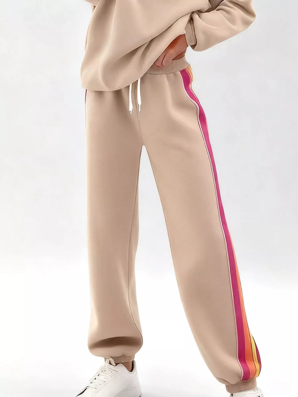 Striped Round Neck Sweatshirt and Pants Set