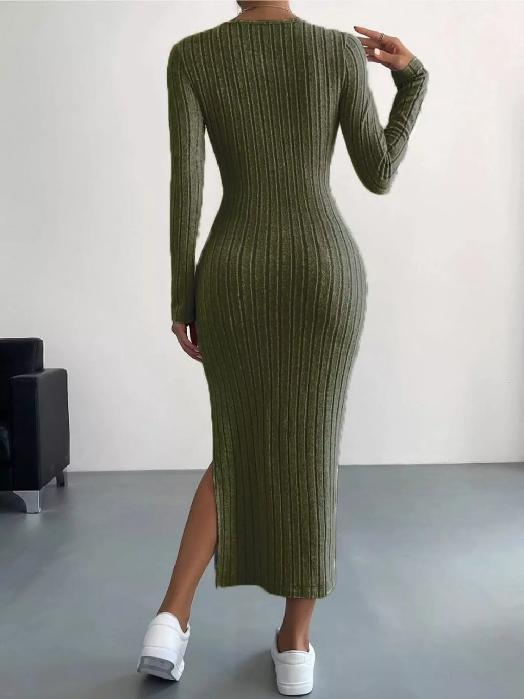 Full Size Ribbed Knit Bodycon Midi Dress Plus Size