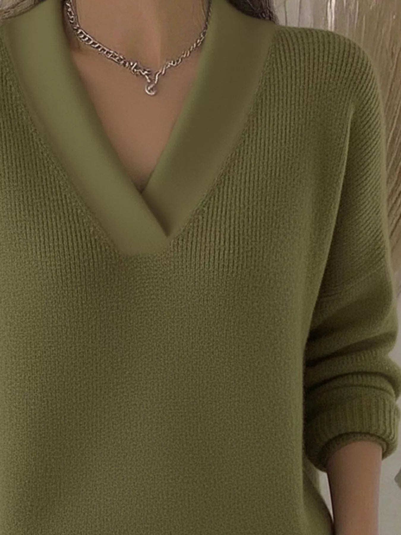 Full Size V-Neck Dropped Shoulder Sweater Plus Size